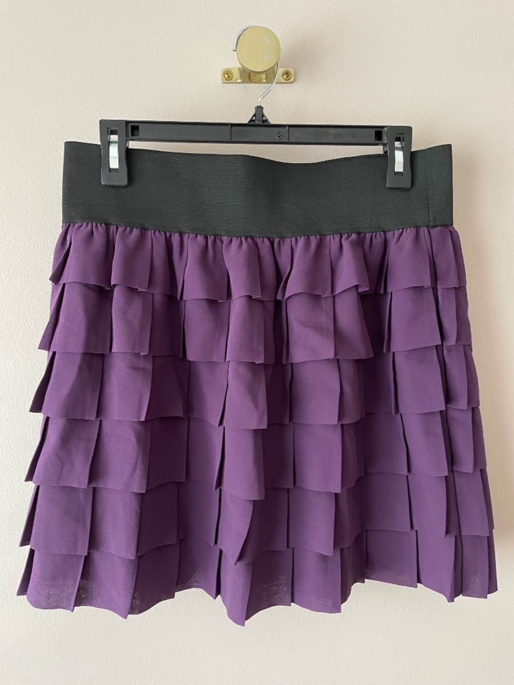 Anthropologie Ushered Waves Skirt High Waist Purple Tiered Mini size M